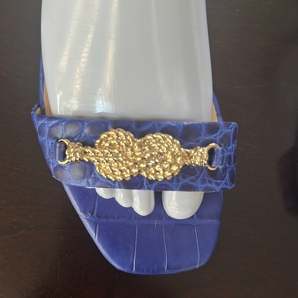 TALBOTS SERA KNOT CROC-EMBOSSED
SANDALS Royal Blue SZ 9 Old Money Timeless Chic - Picture 6 of 11